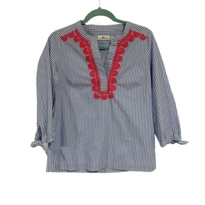 Vineyard Vines Striped Pop‎ Embroidered Savannah Popover Top in Cornflower XS